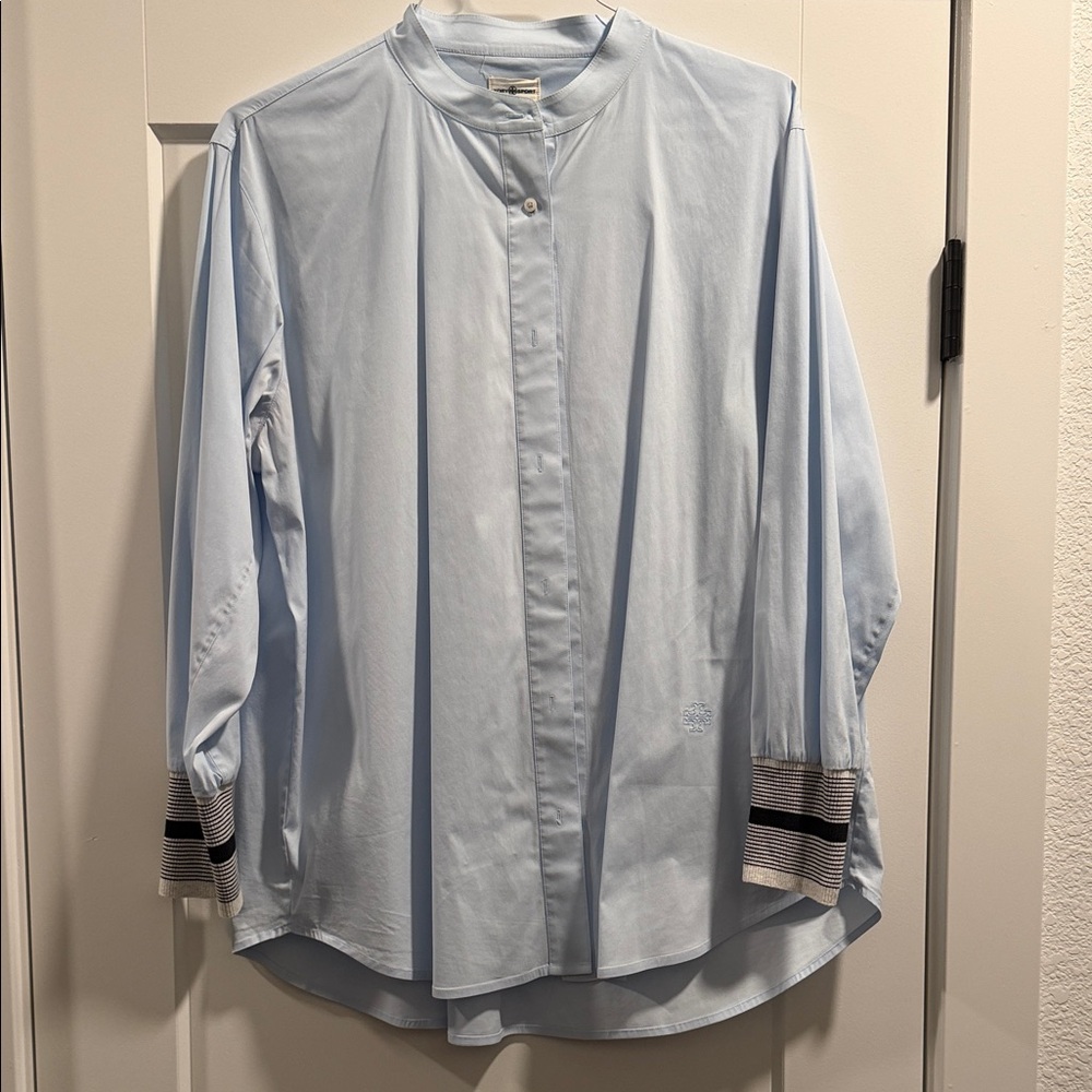 Tory Burch Light Blue woman’s oversized Shirt with Striped Cuffs